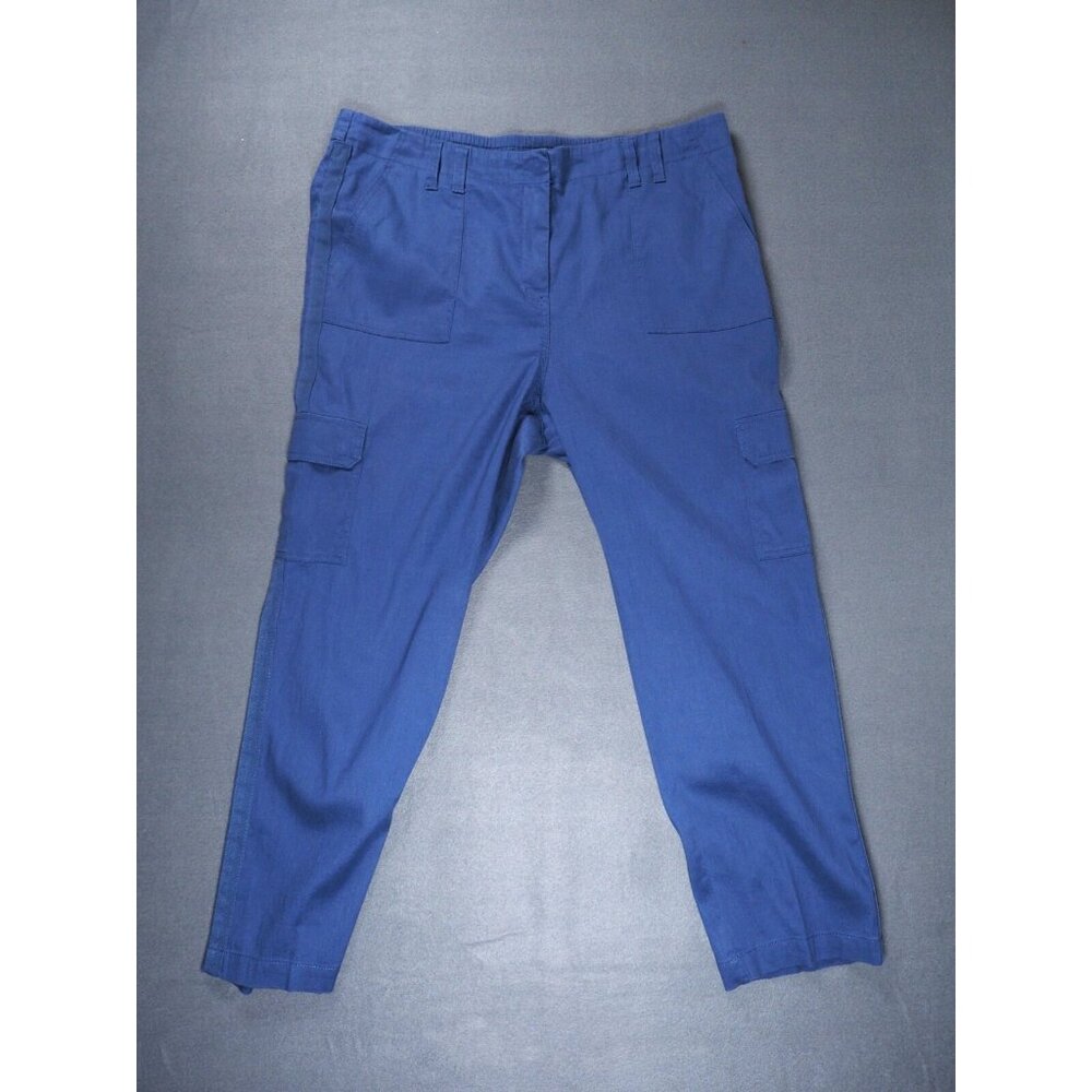 Chico's Utility Cargo Pants Womens 16 Blue Linen Blend Casual